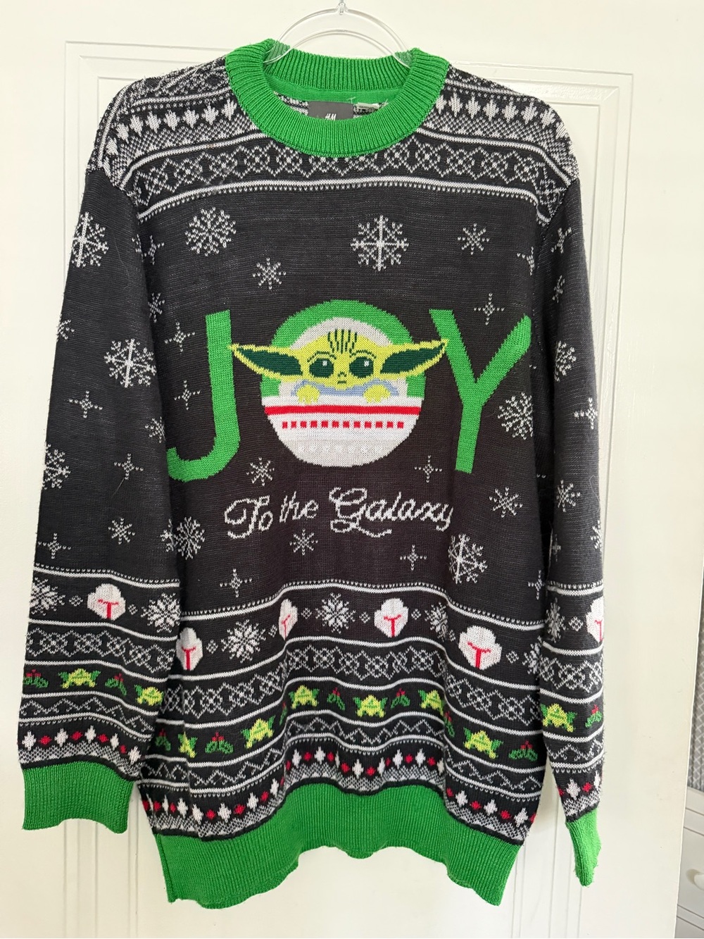 H&M Black & Green 'To the Galaxy' baby yoda Crewneck Holiday Sweater